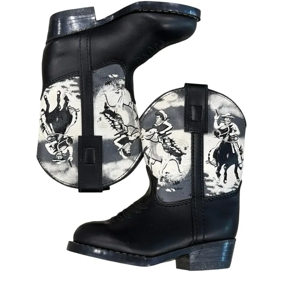 Vintage 90s Durango Kids 6C Cowboy Boots Shades of the Old West Black Leather
